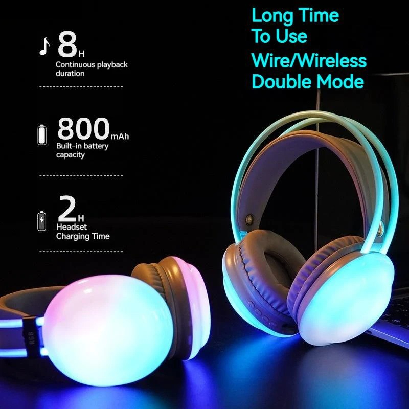 Gaming Headset Rgb - Gamer Wireless Bluetooth Headphones RGB Flowing