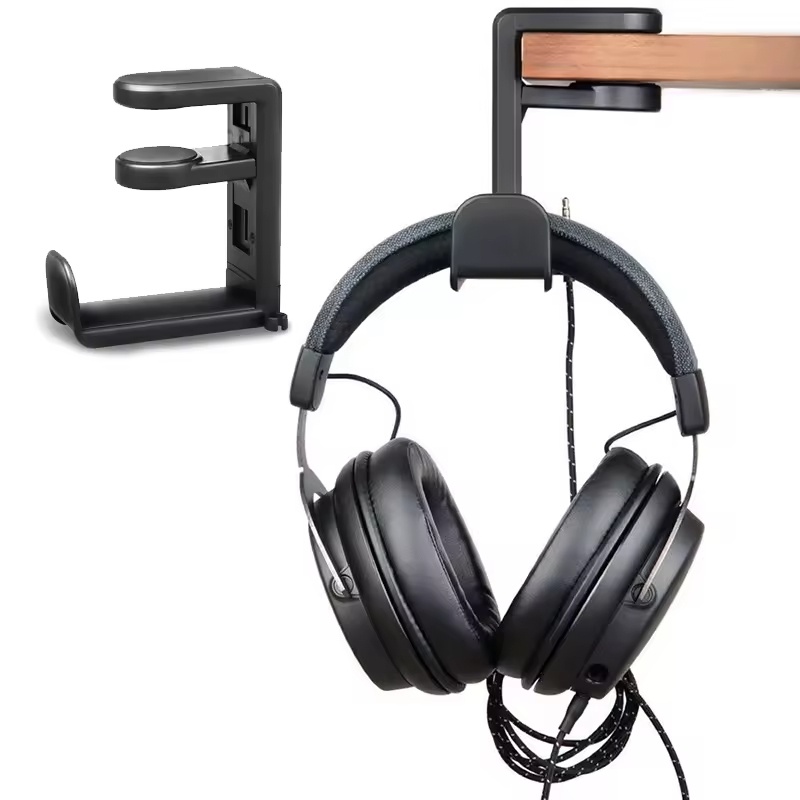 Headphone Stand Desk - Under Desk Headphone Holder Rotating Clamp